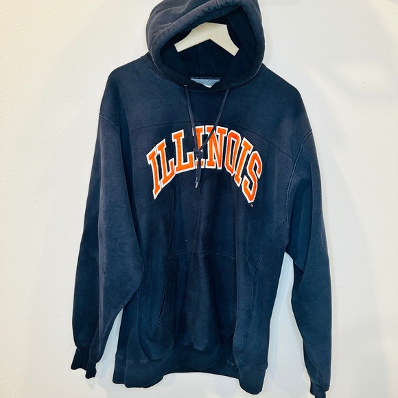 Vintage Steve & Barry Illinois Hoodie Mens XL Navy Blue Collegiate Spell Out 90s - Picture 12 of 16